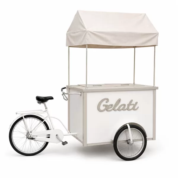 Carretto Gelati beige in Legno, con Ruote